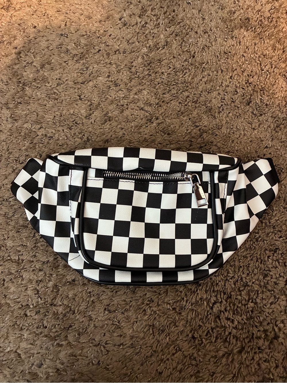 Pink Lily Black & White Checkered Crossbody Waist Bag